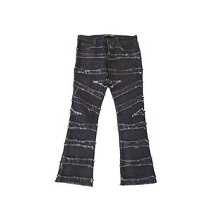 Valabasas Mens 32 Stacked Skinny Black Jeans Patchwork Frayed Distressed